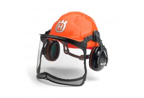 Каска противоударна с антифони и метална защитна мрежа 26 dB, Husqvarna ConstructionClassic, оранжева