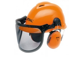 Каска противоударна с антифони и найлонова защитна мрежа, STIHL Larche, оранжева