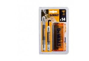 Комплект накрайници с 2 броя магнитни адаптора, 14 части, DeWALT DT71502