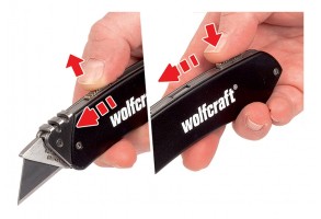 Нож  макетен метален с трапецовидно острие сгъваем 90 мм, Wolfcraft