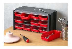 Шкаф модулен  пластмасов за консумативи с 12 чекмеджета 360х170х190 мм, червен Tayg