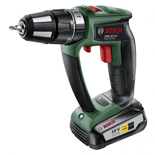 Бормашина винтоверт акумулаторна ударна 18 V, 2.5 Ah, 32 Nm, Bosch PSB 18 LI-2 Ergonomic