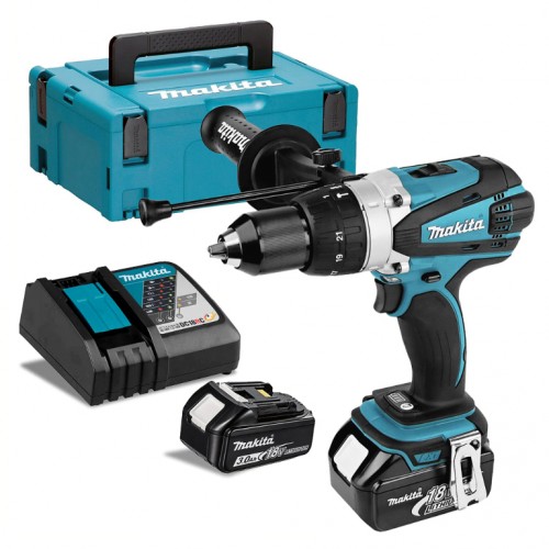 Бормашина винтоверт  акумулаторна ударна 18 V, 3 Ah, 91 Nm, Makita DHP458RFJ