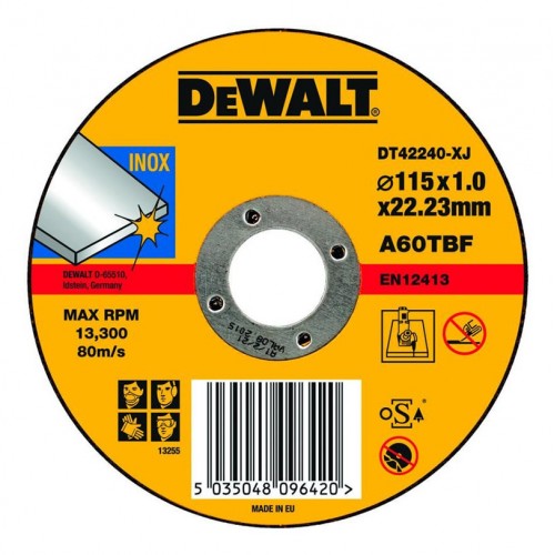 Диск за рязане на метал и неръждаема стомана 115х22.2х1 мм, A60T BF, DeWALT High Performance Osa