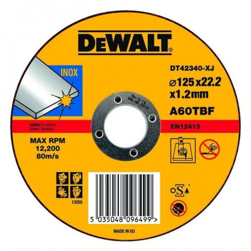 Диск за рязане на неръждаема стомана 125х22.2х1.2 мм, A60TBF, DeWALT High Performance Osa