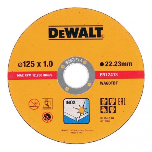 Диск за рязане на неръждаема стомана 125х22.2х1 мм, WA60TBF, DeWALT Stainless Steel