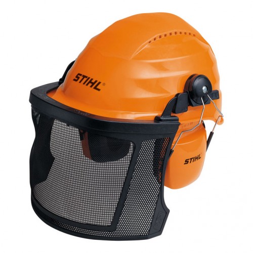 Каска противоударна с антифони и найлонова защитна мрежа 22 dB, STIHL Aero Light, оранжева
